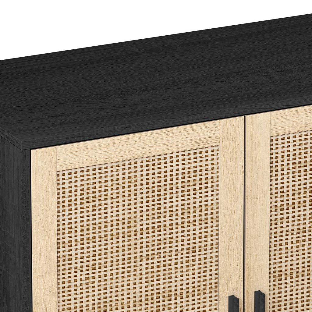 62.20"Elegant and Functional 4-Door Rattan Decorative Storage Cabinet,for Bedroom,Living Room,Office,Easy Assembly,Black