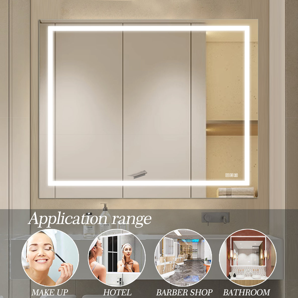 Miroir de salle de bain LED 48 x 36 pouces avec éclairage, anti-buée et intensité réglable, pour coiffeuse de salle de bain