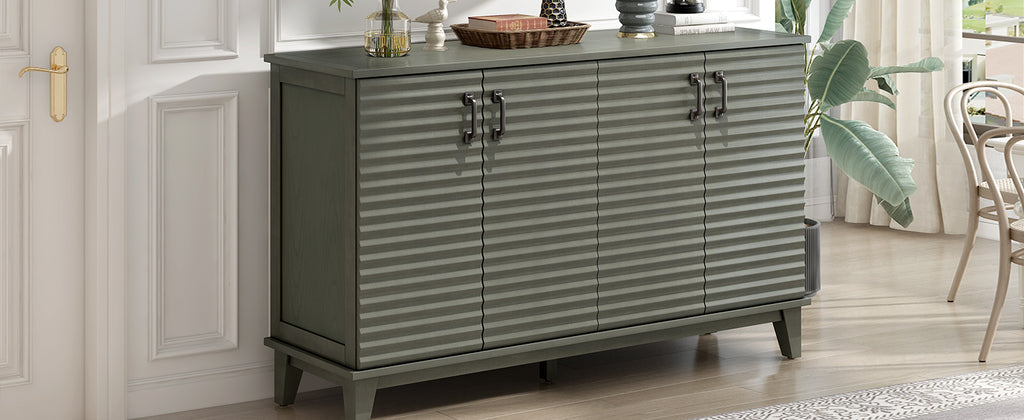 TREXM side panel with 4-door large storage buffet, adjustable shelves and metal handles (antique gray)