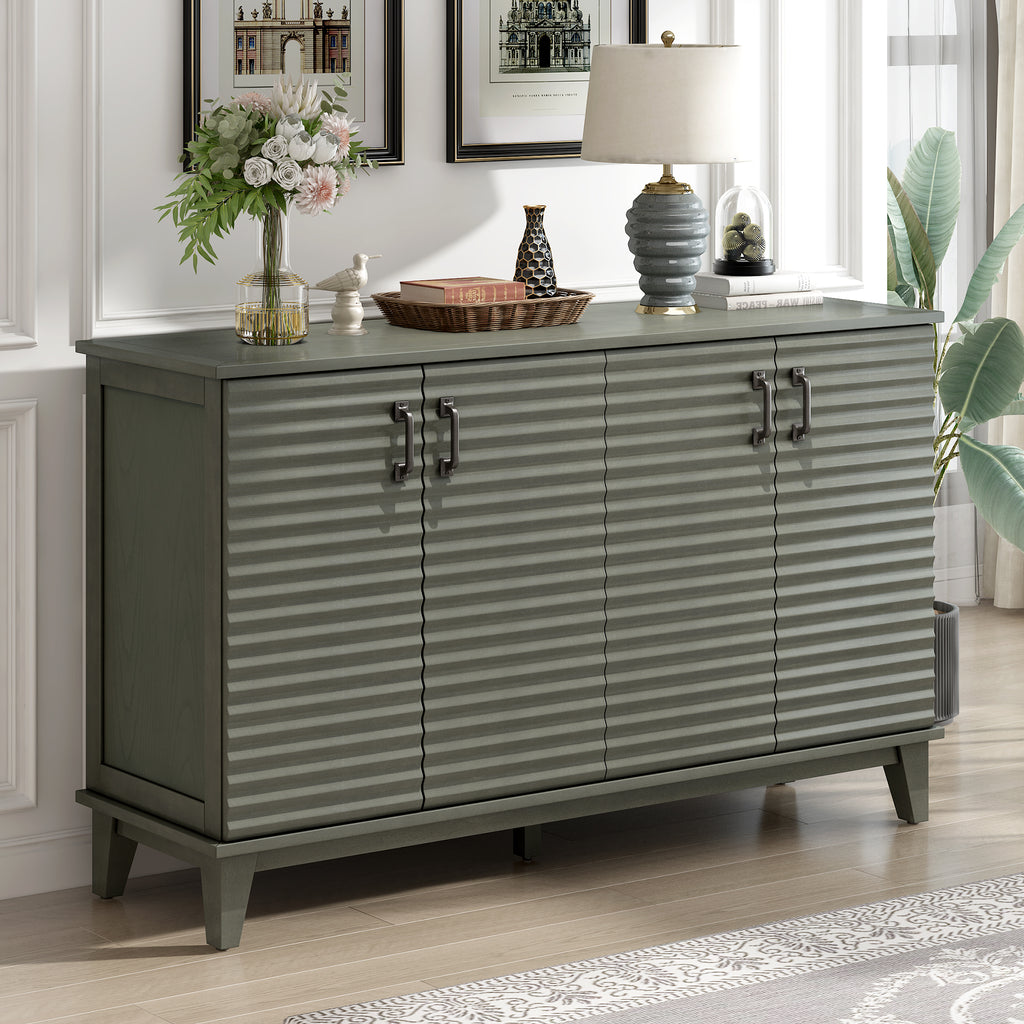 TREXM side panel with 4-door large storage buffet, adjustable shelves and metal handles (antique gray)
