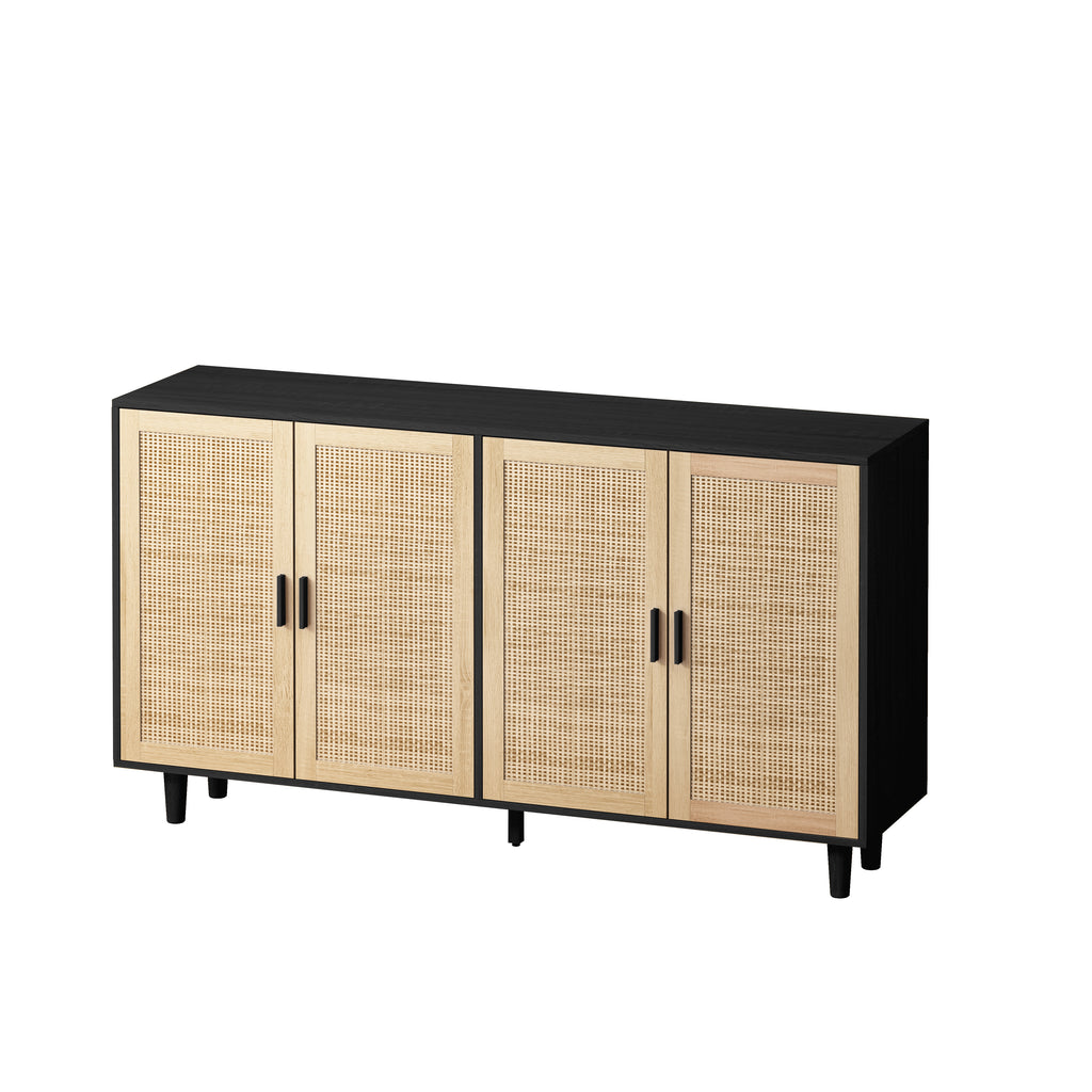 62.20"Elegant and Functional 4-Door Rattan Decorative Storage Cabinet,for Bedroom,Living Room,Office,Easy Assembly,Black