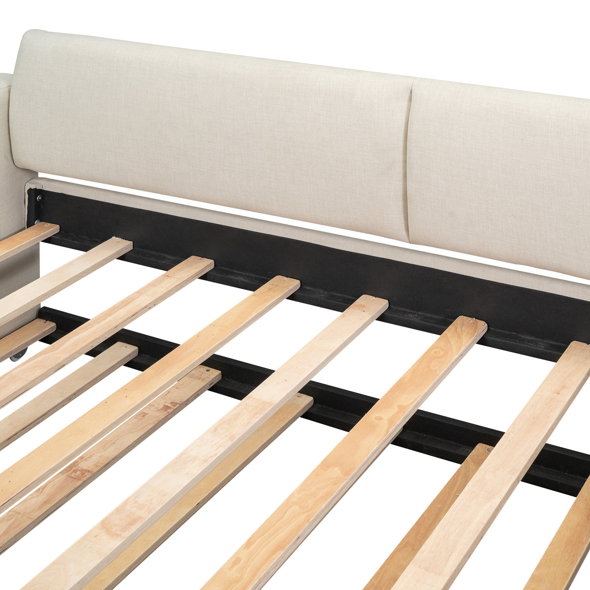 Twin Size Upholstery Daybed with Storage Arms  Trundle and USB Design Beige