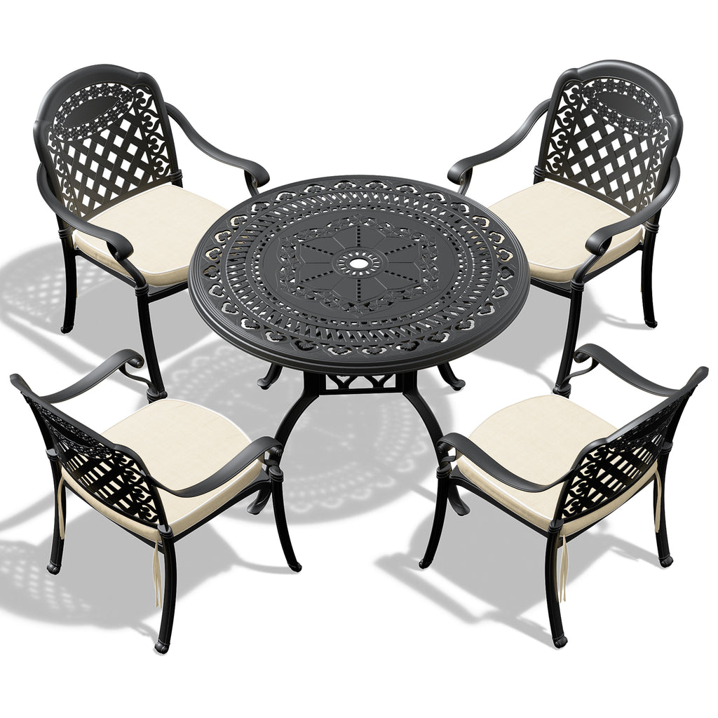 (Cushions In Random Colors)5-Piece Set Of Cast Aluminum Patio Furniture With Cushions