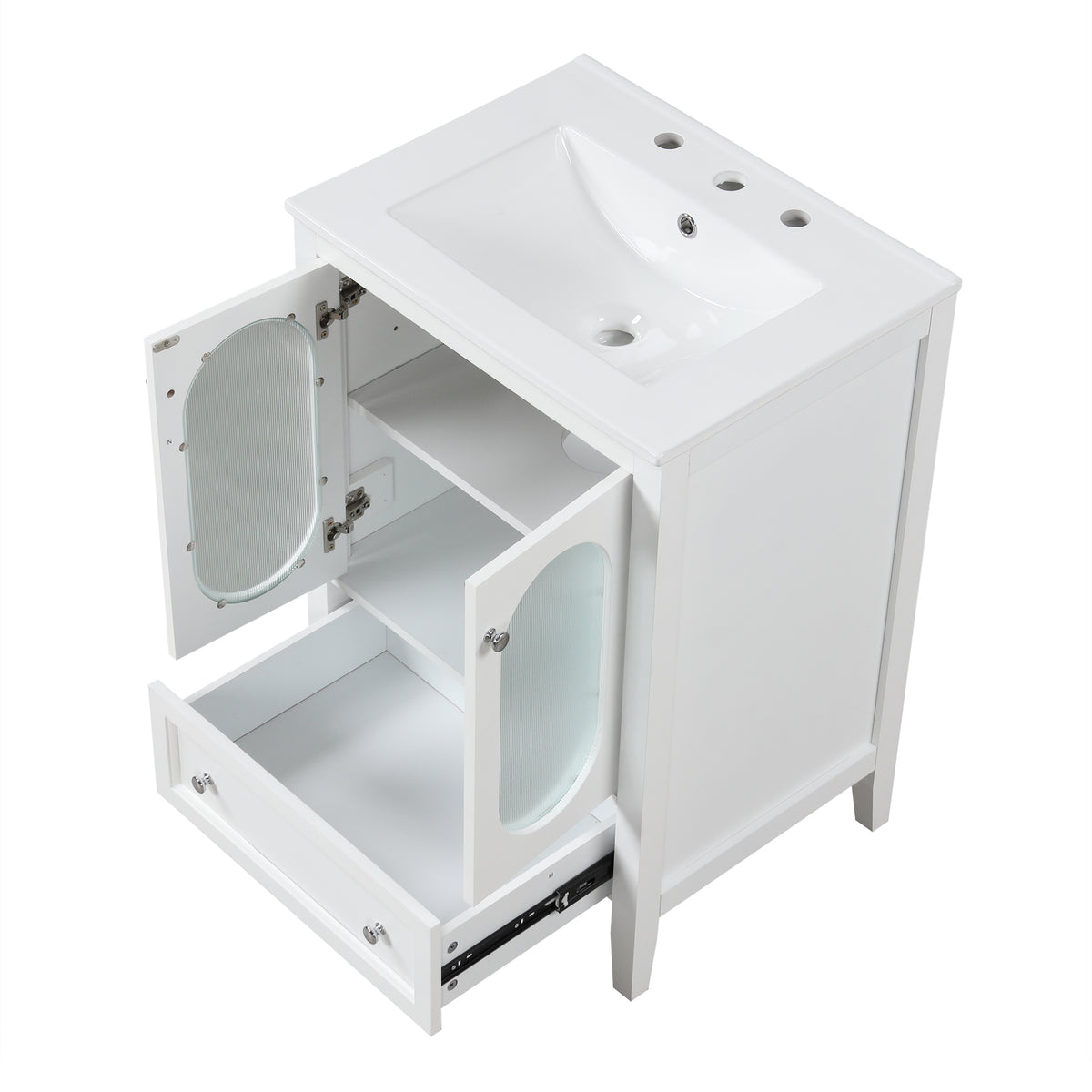 24" Bathroom Vanity with Sink, Bathroom Vanity Cabinet with One Drawer and Doors, Adjustable Shelf, Solid Wood and MDF, White