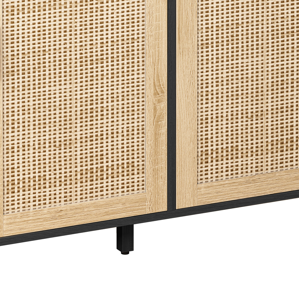 62.20"Elegant and Functional 4-Door Rattan Decorative Storage Cabinet,for Bedroom,Living Room,Office,Easy Assembly,Black