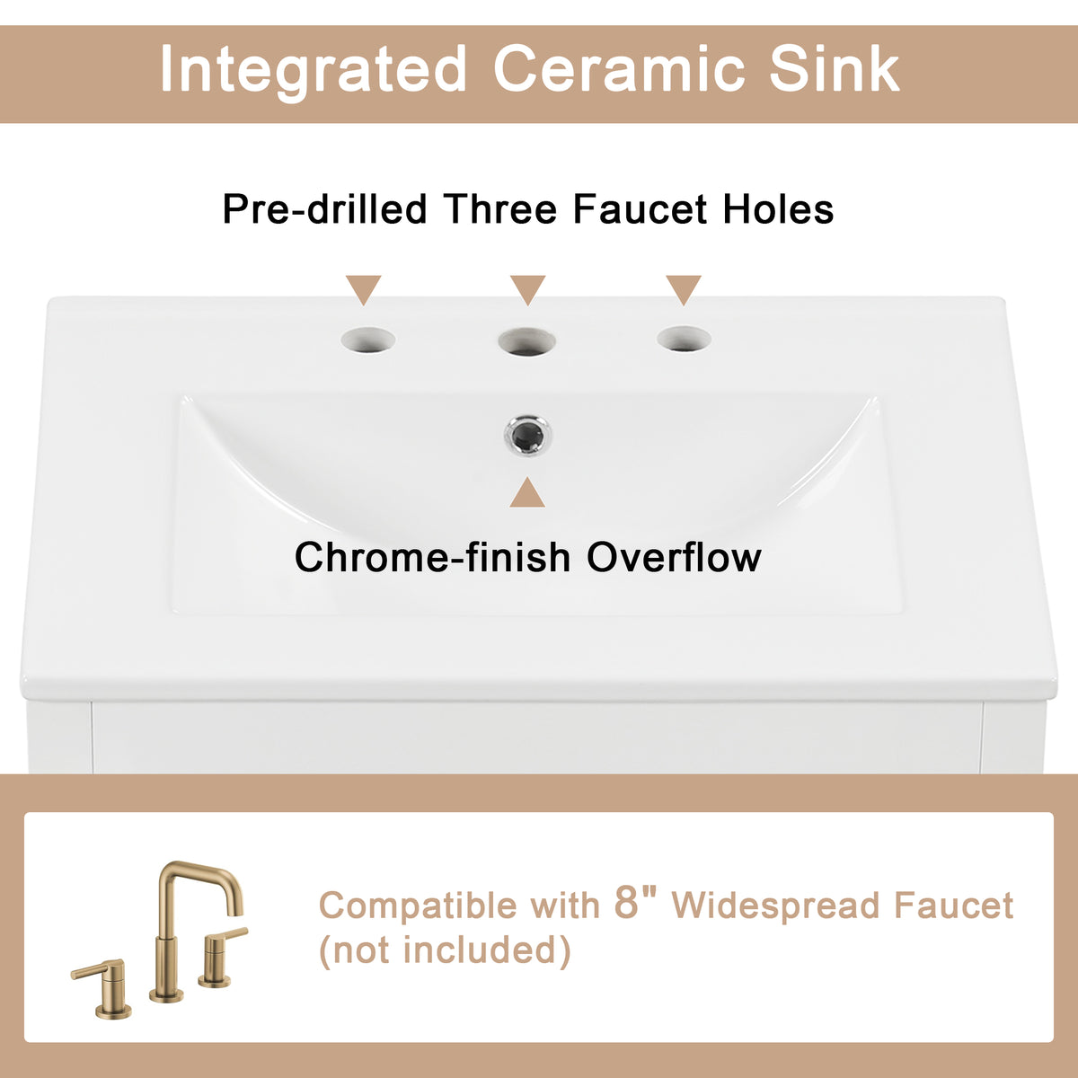 24" Bathroom Vanity with Sink, Bathroom Vanity Cabinet with One Flip Drawer and Doors, Solid Wood and MDF, White