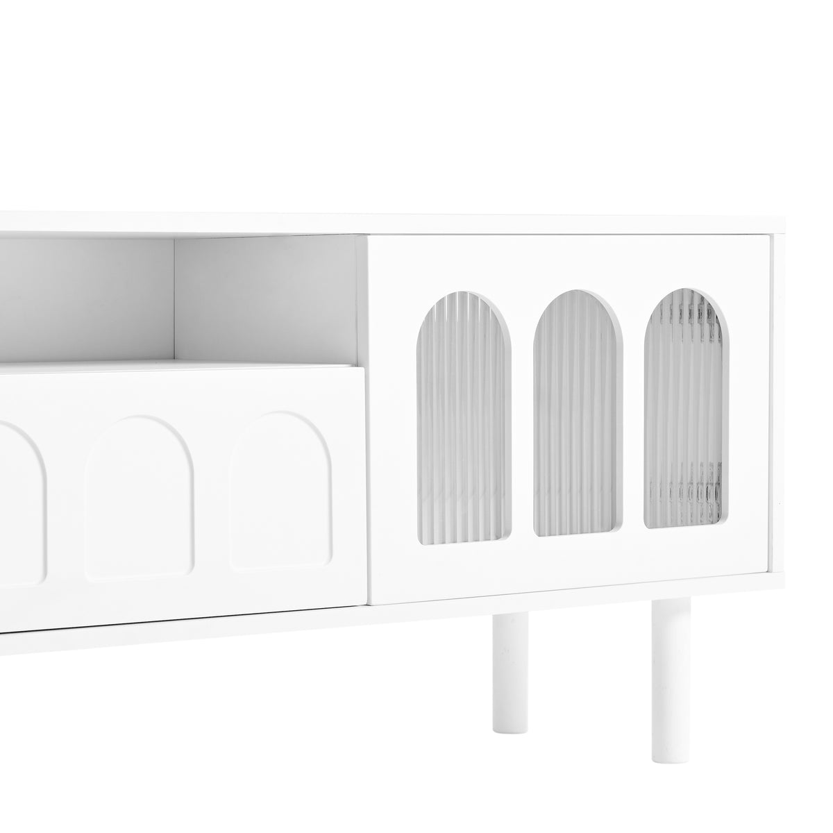 Deux ensembles de meubles TV et tables basses ON-TRANS de style crème, adaptés aux téléviseurs de moins de 80 pouces, blancs