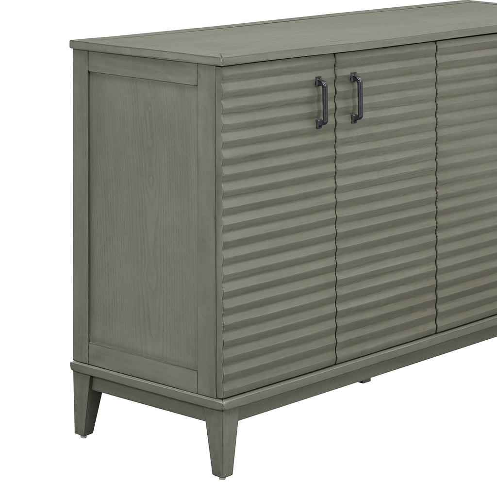 TREXM side panel with 4-door large storage buffet, adjustable shelves and metal handles (antique gray)