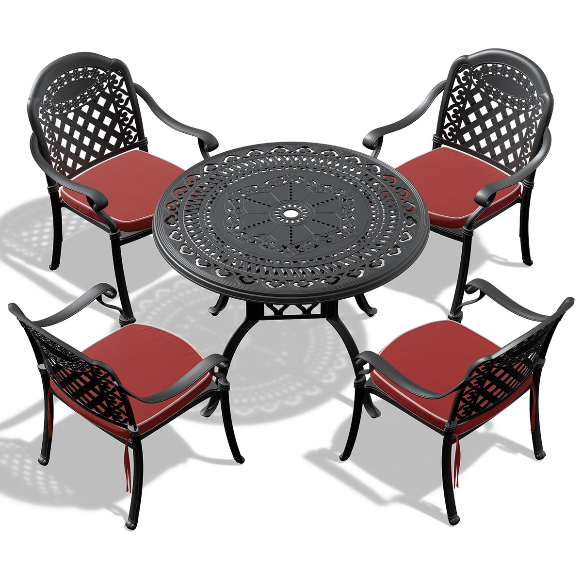(Cushions In Random Colors)5-Piece Set Of Cast Aluminum Patio Furniture With Cushions