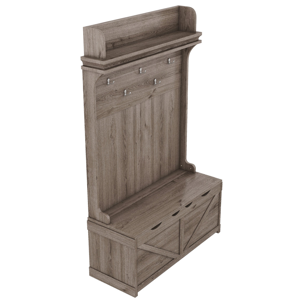 Hall tree with storage desk, entrance desk with drawers and 5 hooks, display rack,Oak