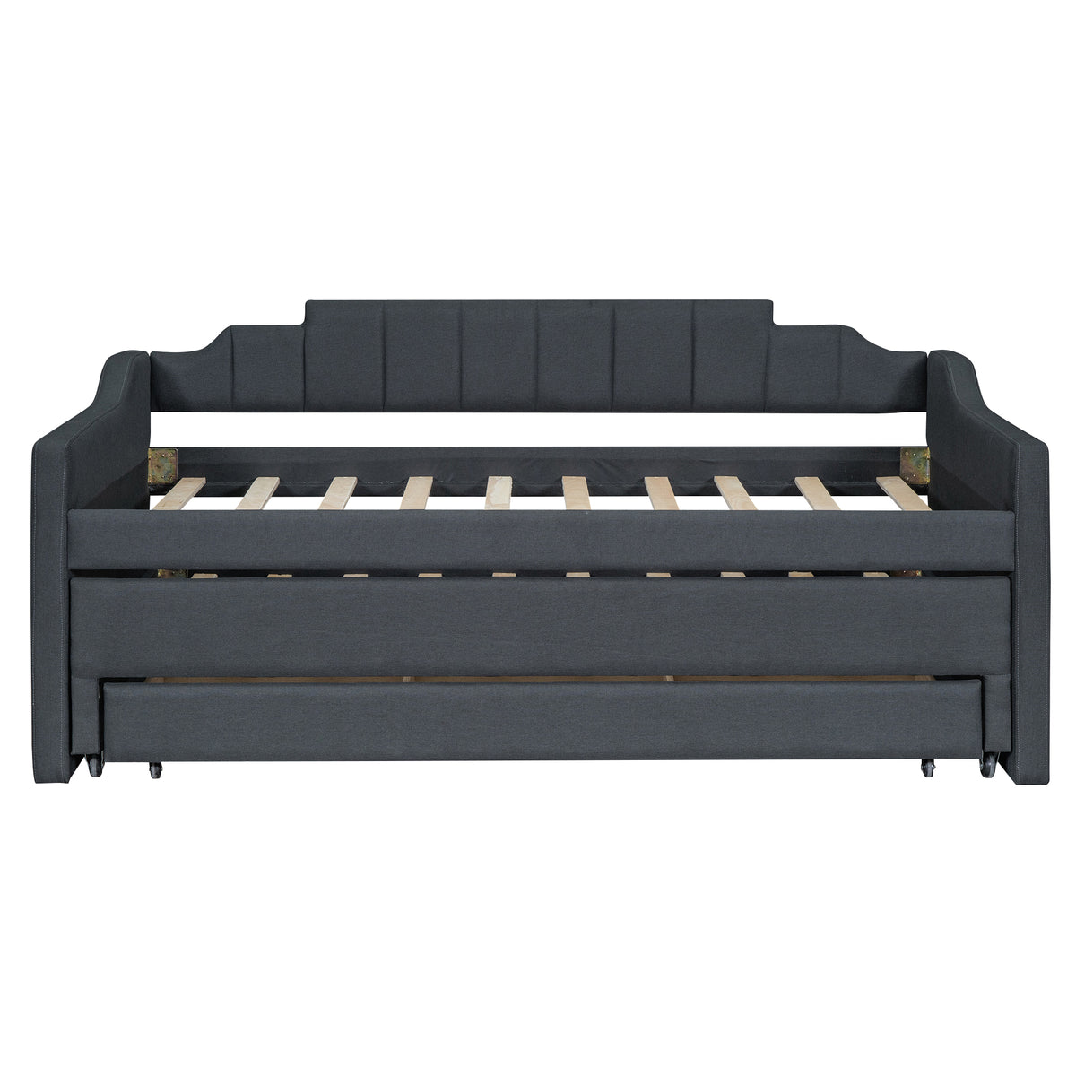 Twin Size Upholstered Daybed with Trundle and Three Drawers Grey