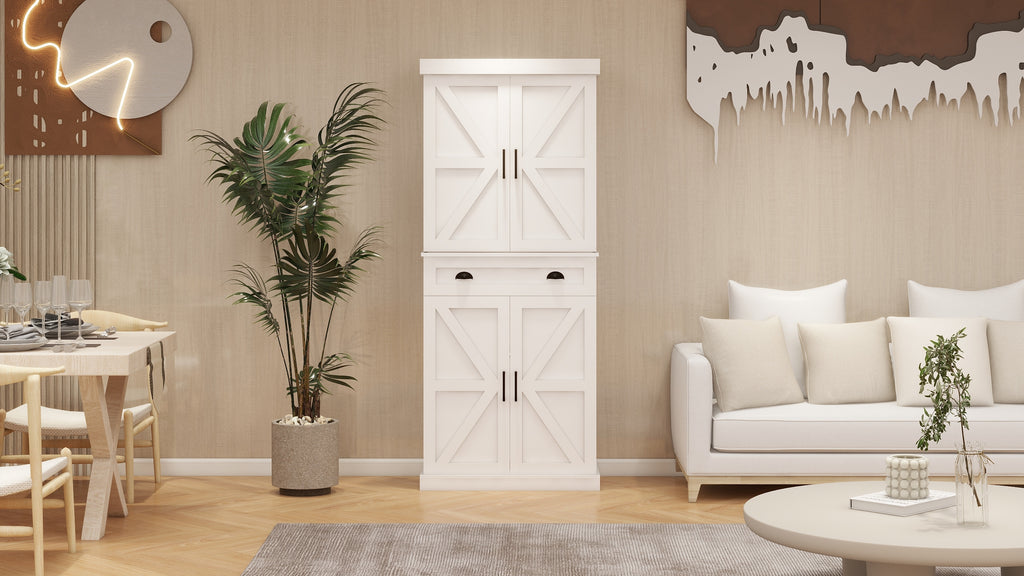 71" Kitchen Pantry Storage Cabinet with 4 Doors(2Doors with Racks)1 Drawer 2 Adjustable Shelves Freestanding Cupboard