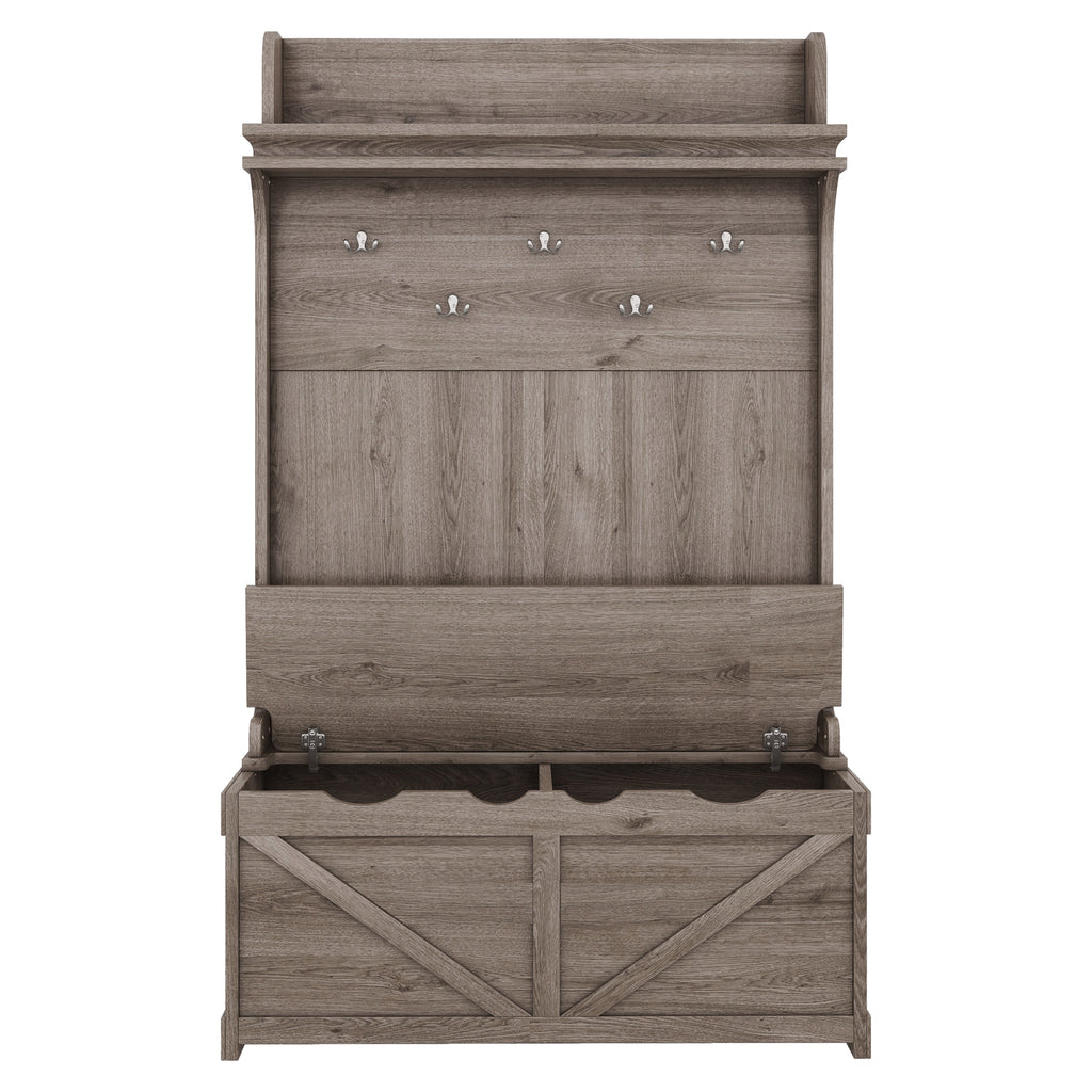 Hall tree with storage desk, entrance desk with drawers and 5 hooks, display rack,Oak