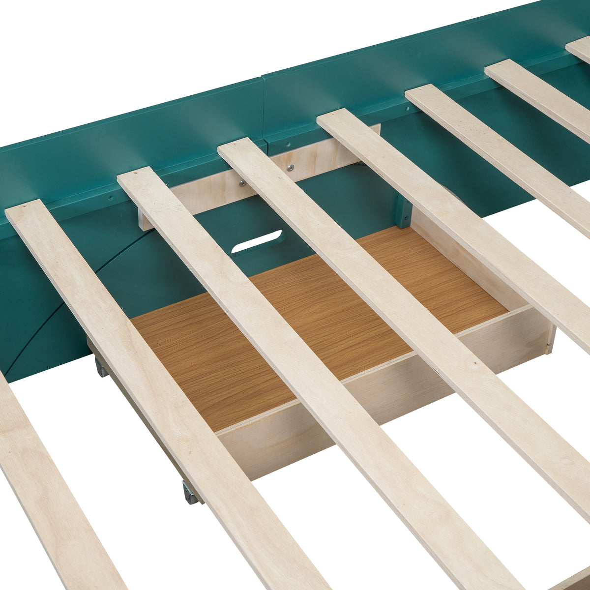 Lit plateforme double en bois avec 2 tiroirs, tête de lit et pied de lit de rangement, vert foncé