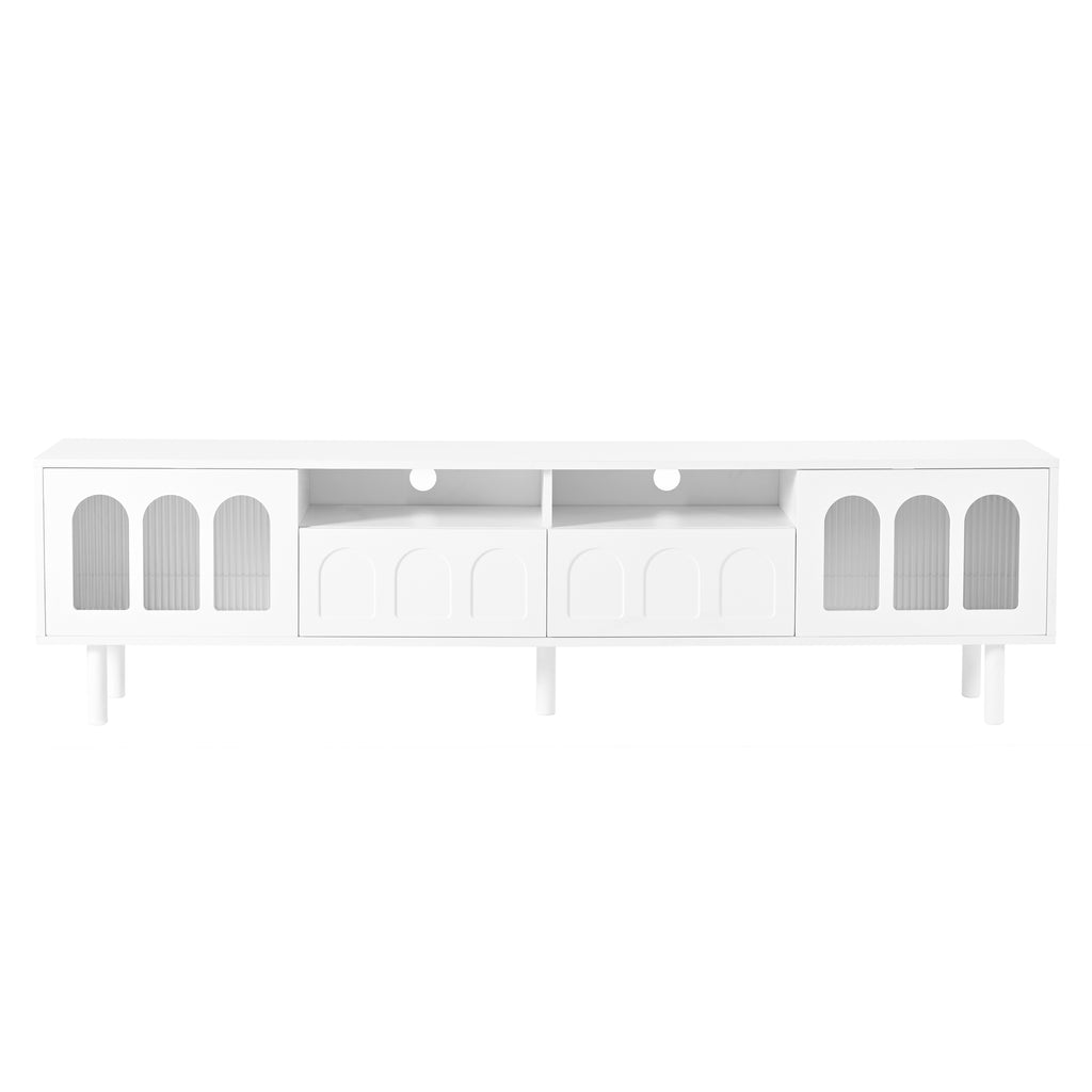 Deux ensembles de meubles TV et tables basses ON-TRANS de style crème, adaptés aux téléviseurs de moins de 80 pouces, blancs