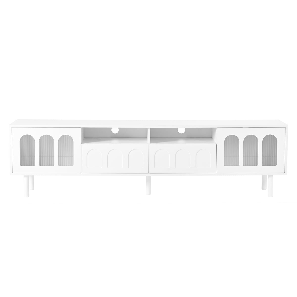 Deux ensembles de meubles TV et tables basses ON-TRANS de style crème, adaptés aux téléviseurs de moins de 80 pouces, blancs