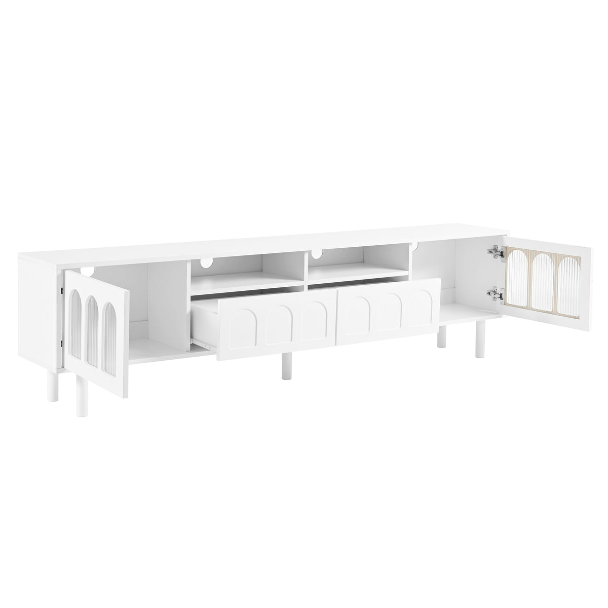 Deux ensembles de meubles TV et tables basses ON-TRANS de style crème, adaptés aux téléviseurs de moins de 80 pouces, blancs
