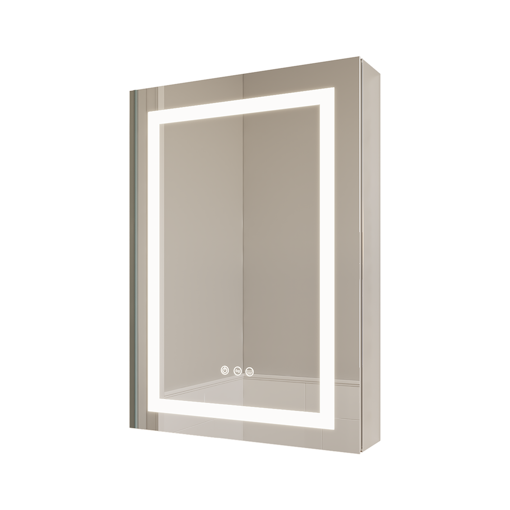 26x20 inch Bathroom Medicine Cabinet with LED Mirror, Anti-Fog, Waterproof3000K~6000K Single Door Lighted Bathroom Cabinet with Touch SwichDimmable Recessed or Surface Mount (Right Door)