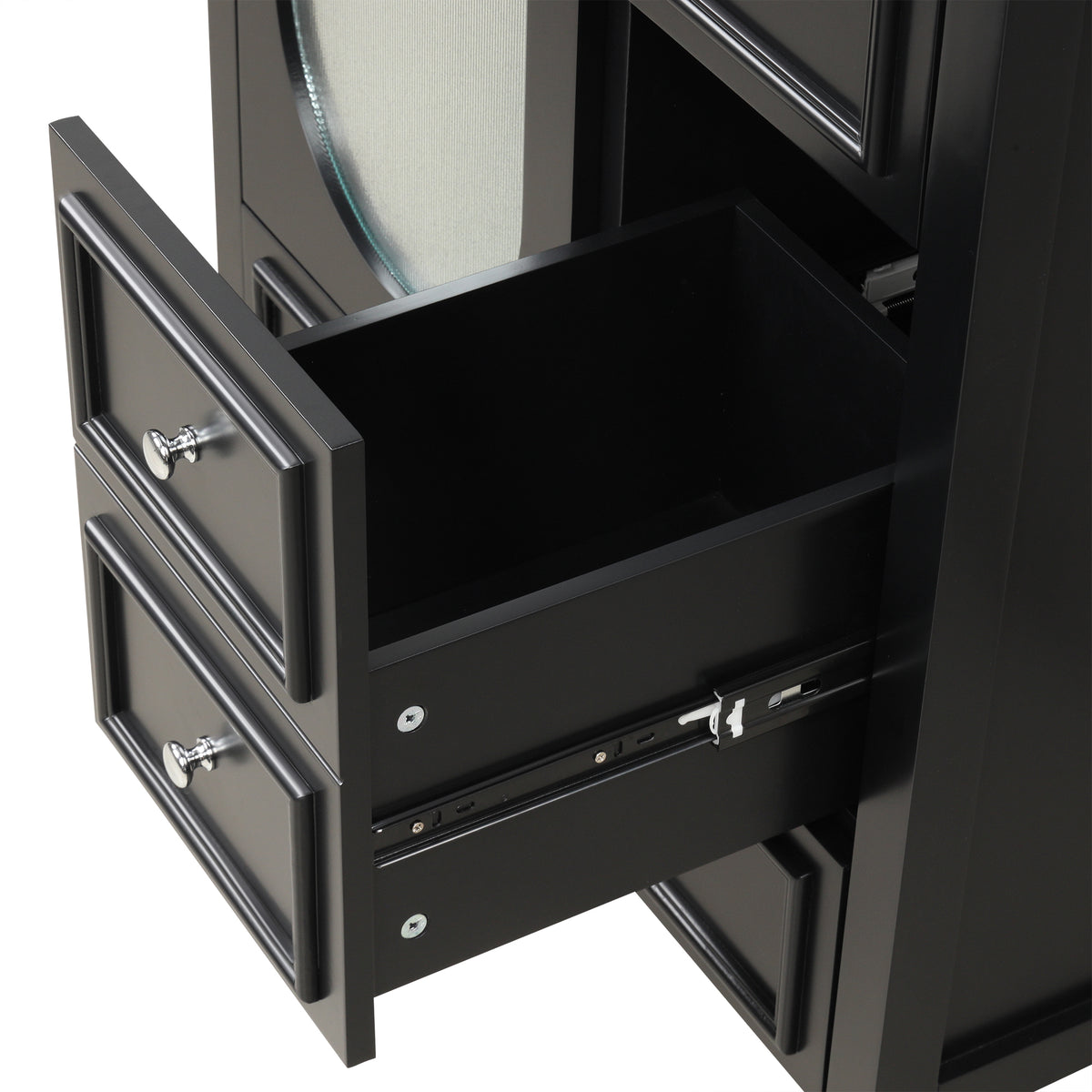 Meuble-lavabo de salle de bain de 76 cm avec lavabo, Meuble de rangement de salle de bain avec trois tiroirs et une porte, Bois massif et MDF, Noir