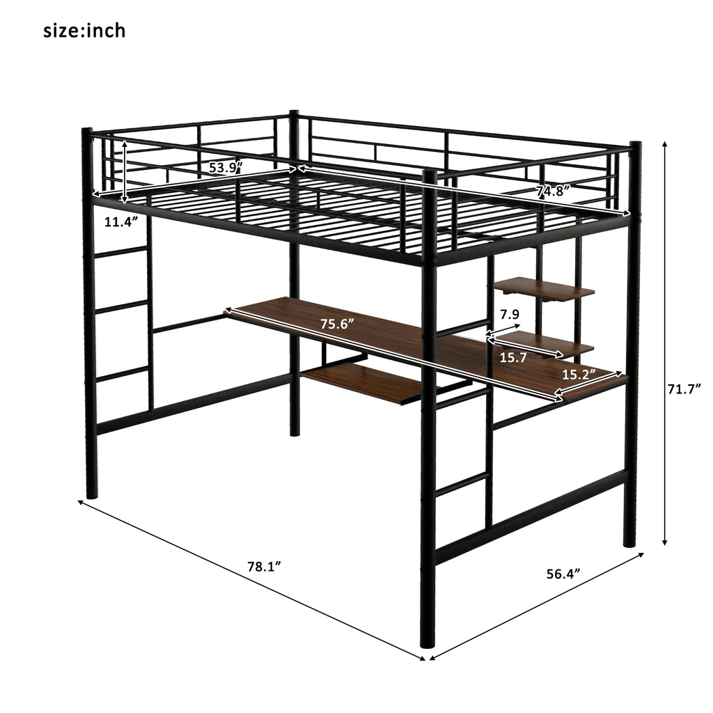 Loft Bed with Desk and Shelf   Space Saving Design Full Black