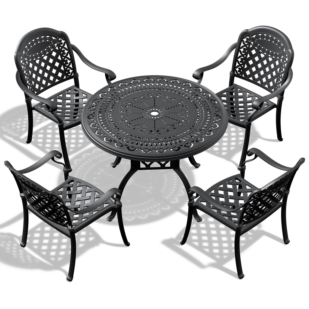 (Cushions In Random Colors)5-Piece Set Of Cast Aluminum Patio Furniture With Cushions