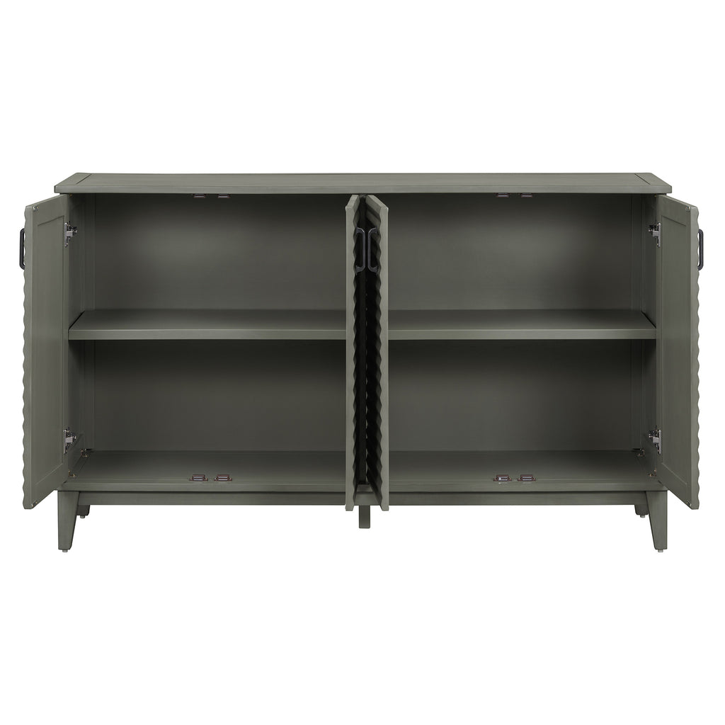 TREXM side panel with 4-door large storage buffet, adjustable shelves and metal handles (antique gray)