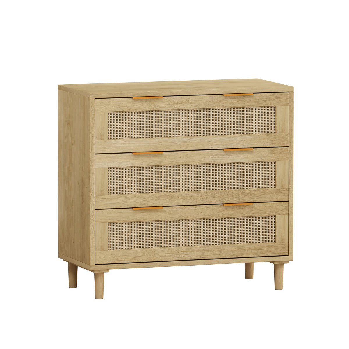 3-Drawers Rattan Storage Cabinet Rattan Drawer (Set of 2),for Bedroom,Living Room,Dining Room,Hallways,Oak