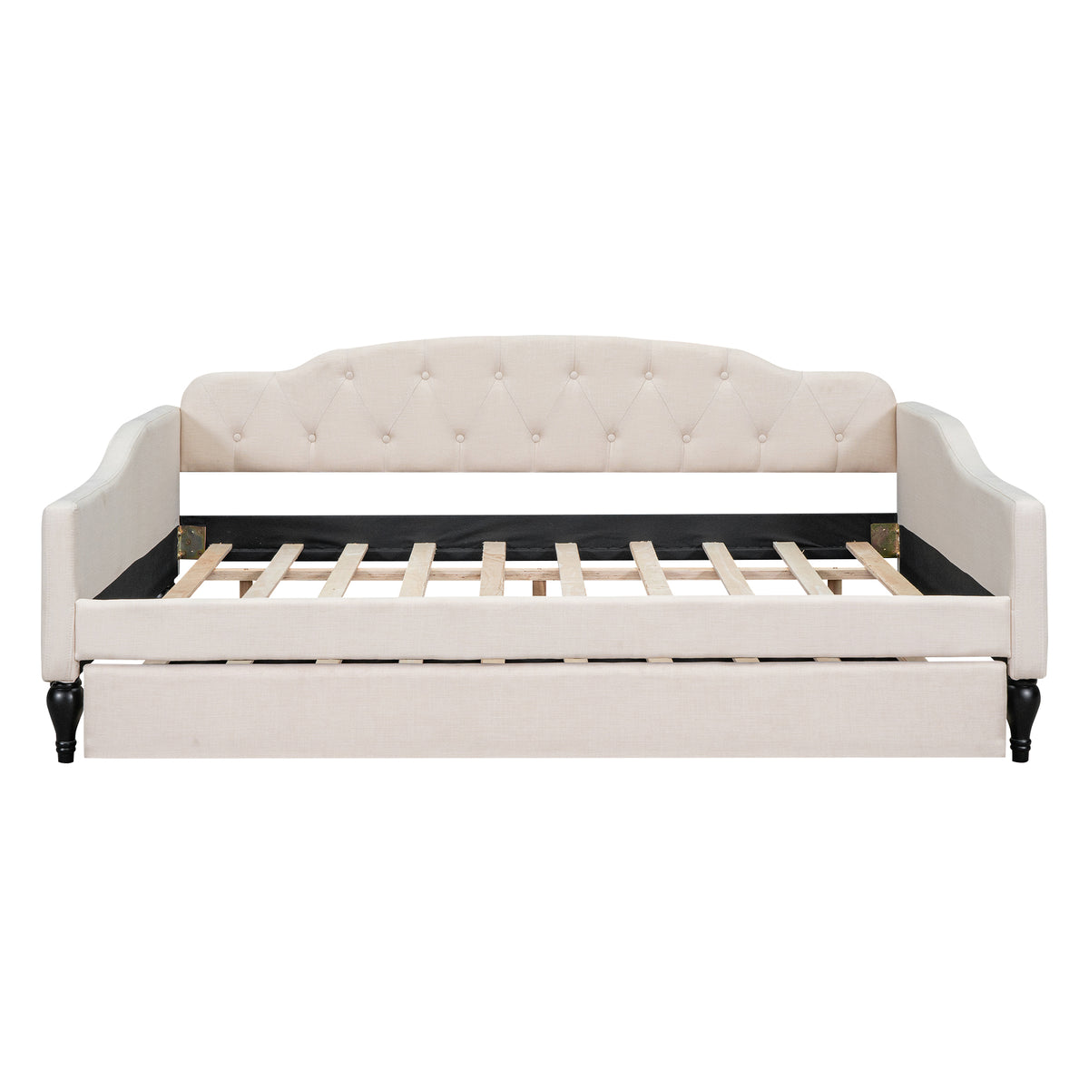 Full Size Upholstered Tufted Daybed with Twin Size Trundle, Beige