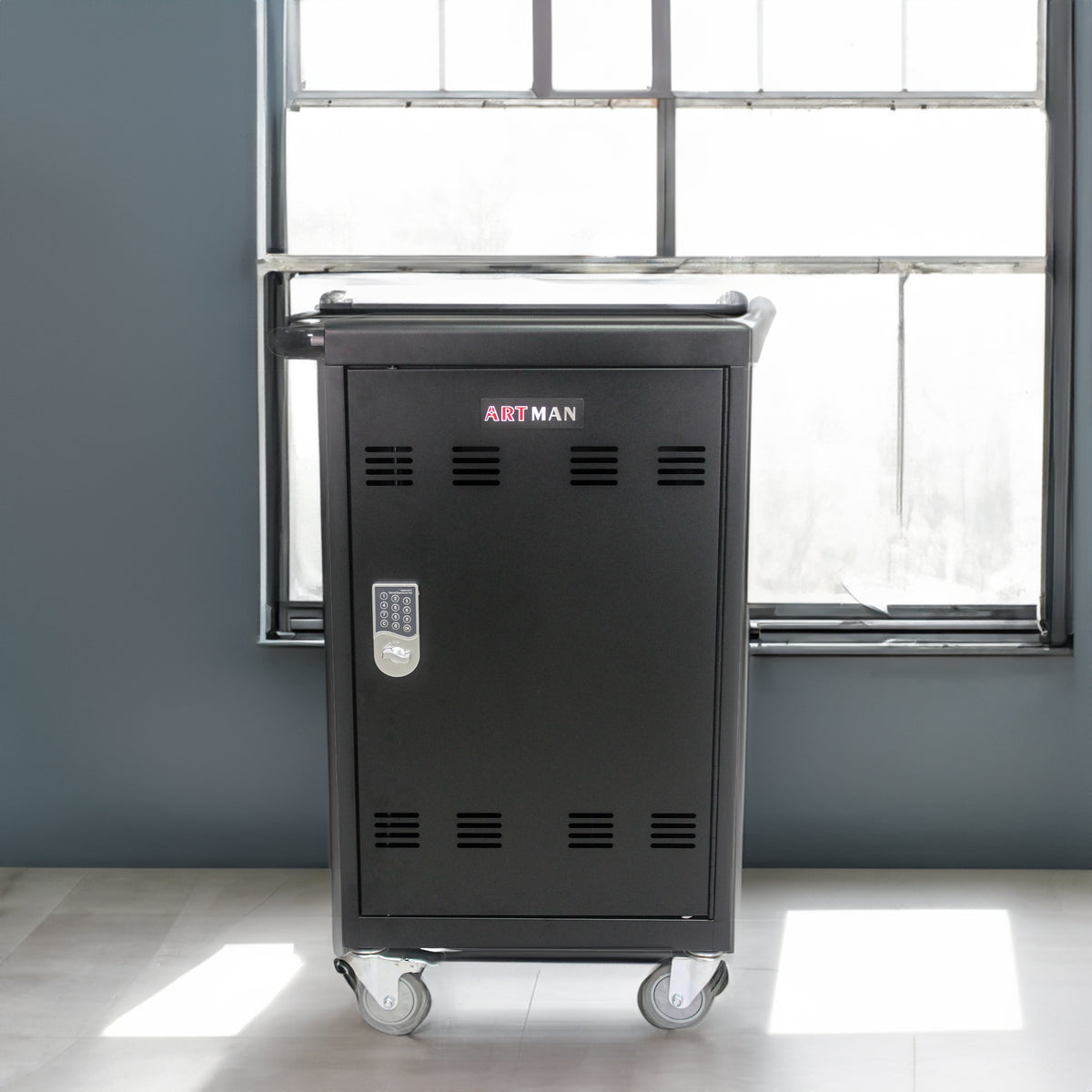 Mobile Charging Cart and Cabinet for Tablets Laptops 30-Device With Combination Lock--Black