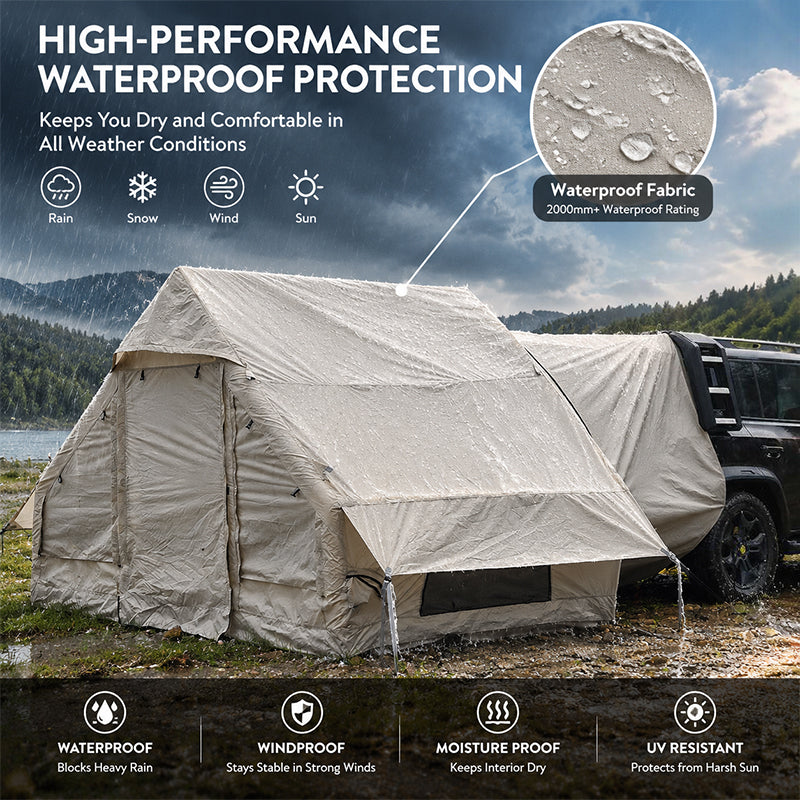 Inflatable Car Tent with Skylight – Blow Up Car Rear Tent with Pump, 6.3㎡ Air Glamping SUV Tailgate Tent