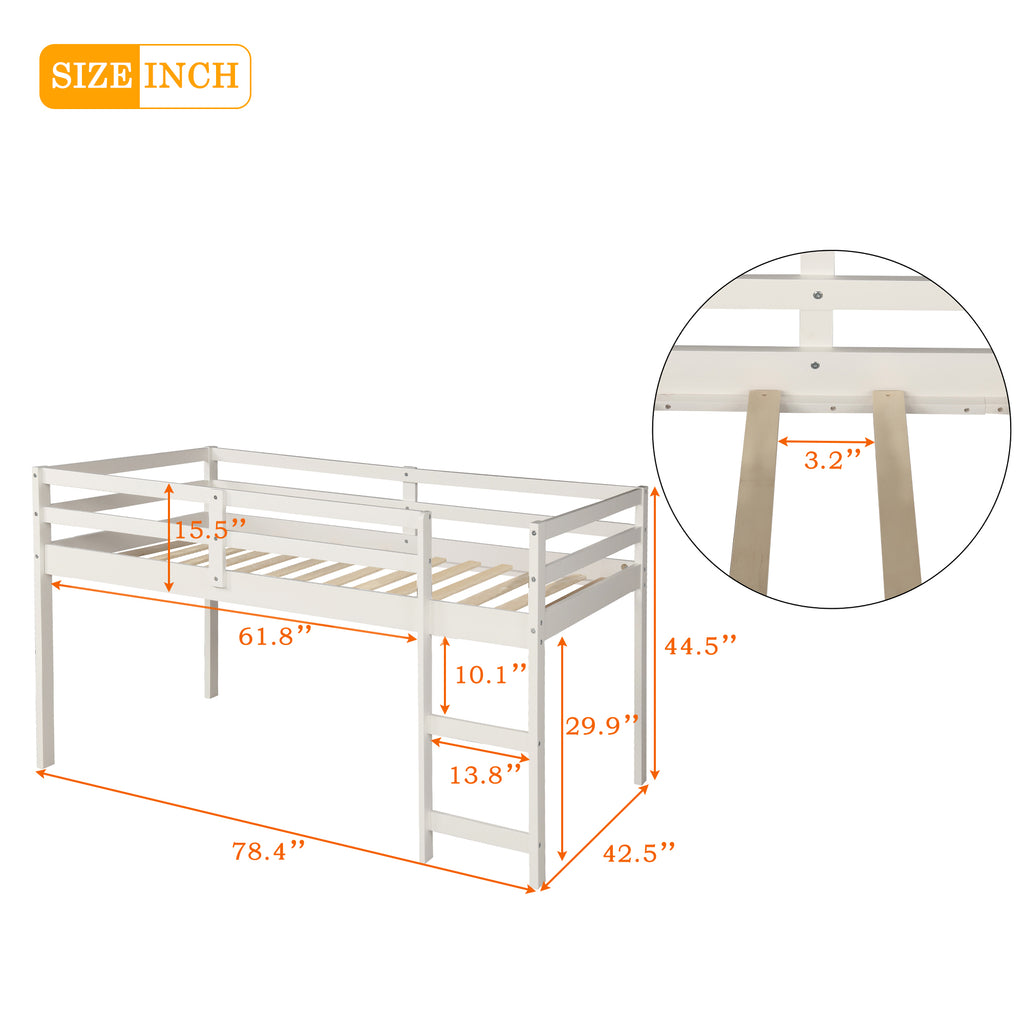 Low Study Twin Loft Bed with Cabinet and Rolling Portable Desk - White (OLD SKU :LP000113AAK)