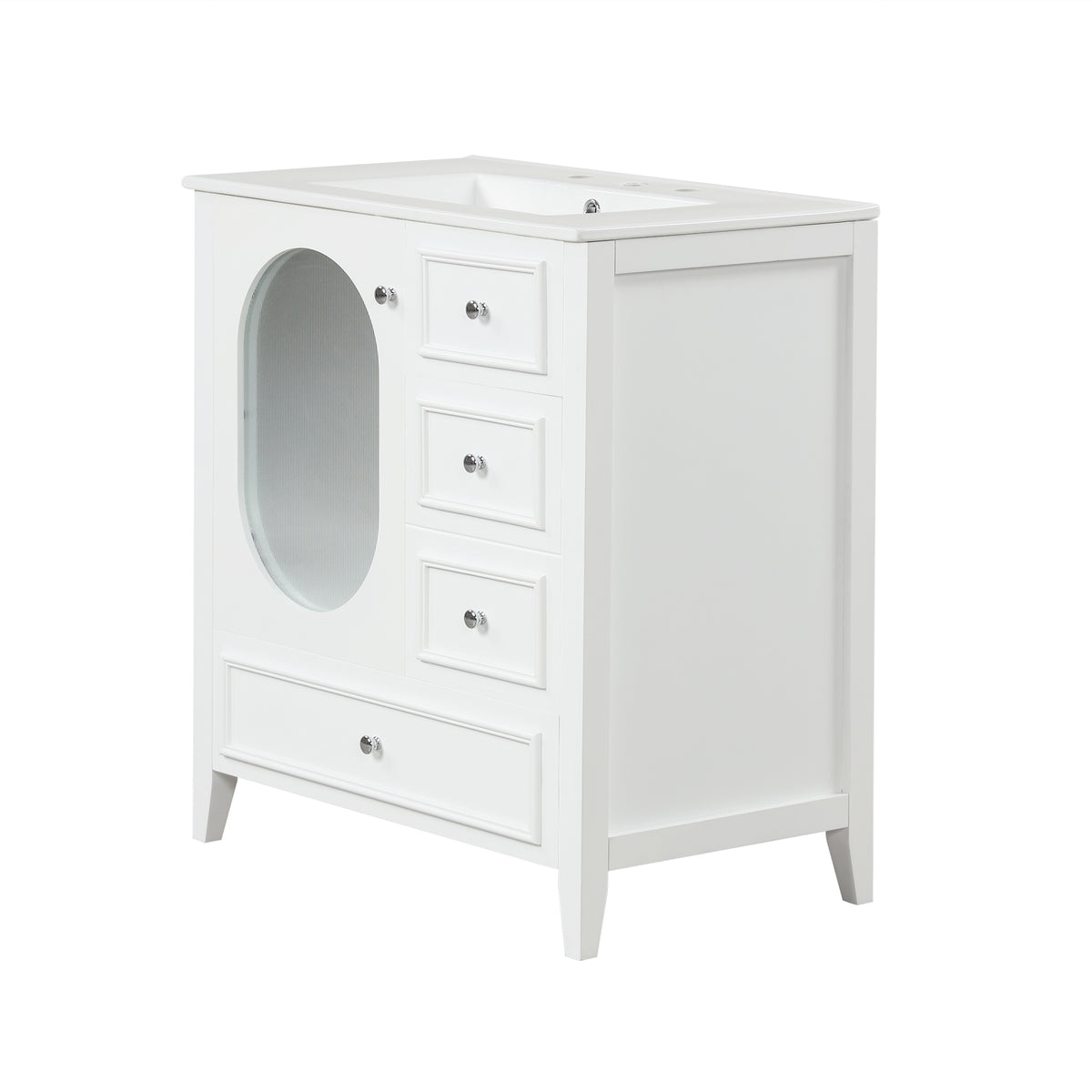 30" Bathroom Vanity with Sink, Bathroom Vanity Cabinet with Three Drawers and Door, Solid Wood and MDF, White
