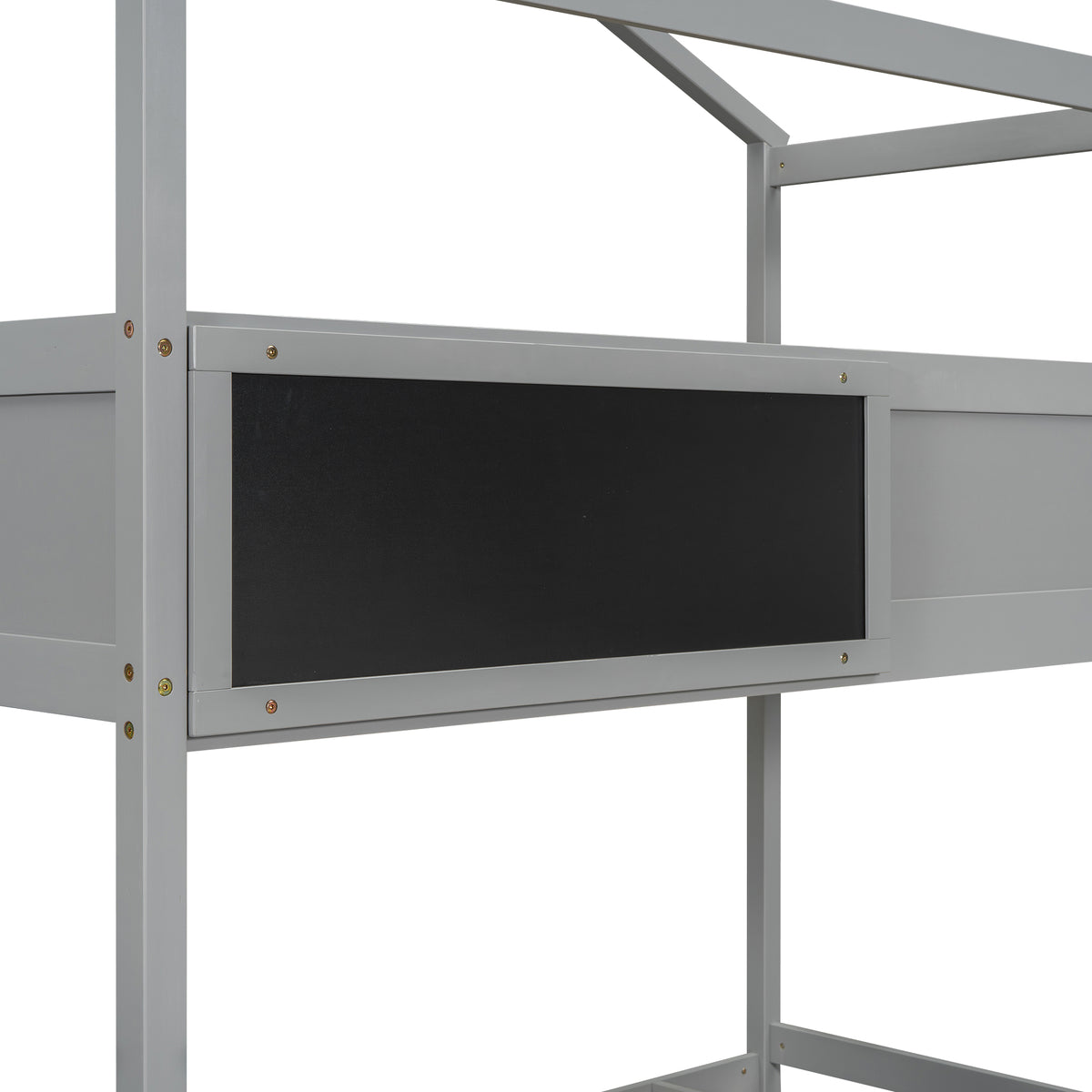 Twin over Full House Bunk Bed with Storage Staircase and Blackboard Gray