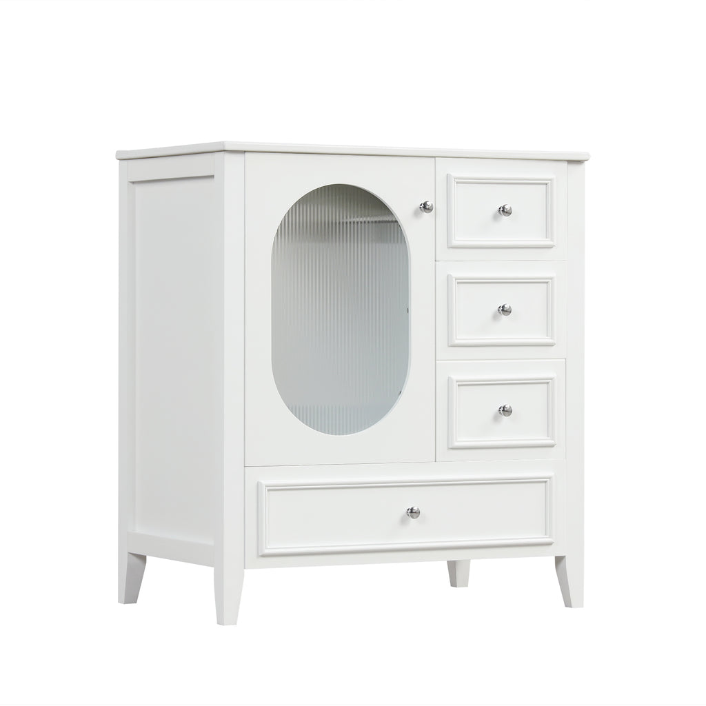 30" Bathroom Vanity with Sink, Bathroom Vanity Cabinet with Three Drawers and Door, Solid Wood and MDF, White
