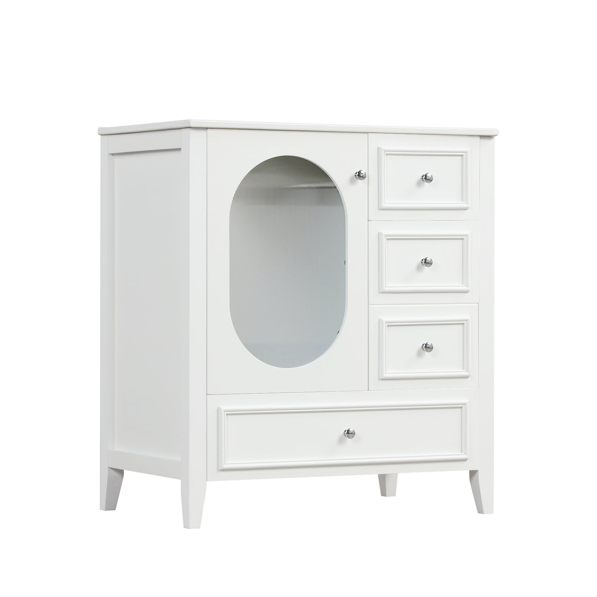 30" Bathroom Vanity with Sink, Bathroom Vanity Cabinet with Three Drawers and Door, Solid Wood and MDF, White