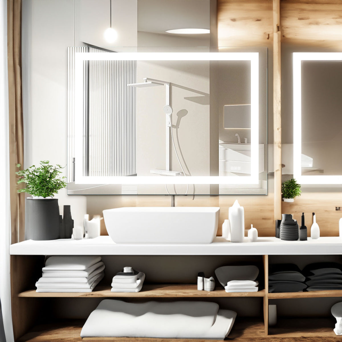 Miroir de salle de bain LED 48 x 36 pouces avec éclairage, anti-buée et intensité réglable, pour coiffeuse de salle de bain