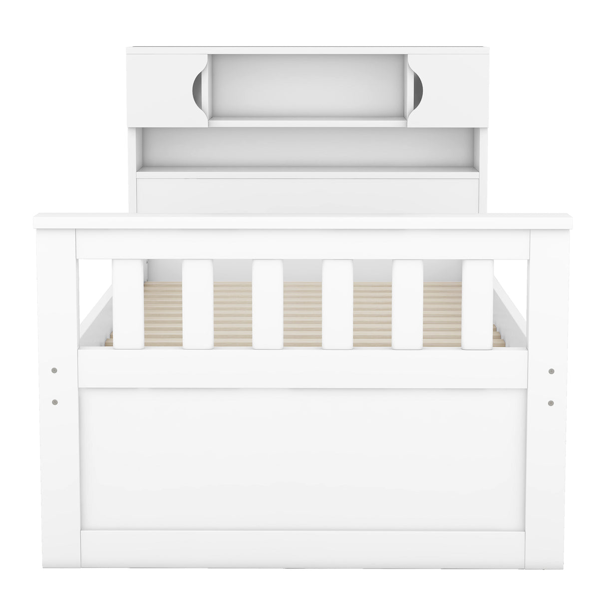 Twin Size Captain Platform Bed Frame with Storage Bookcases and Shelves,Four Drawers,White
