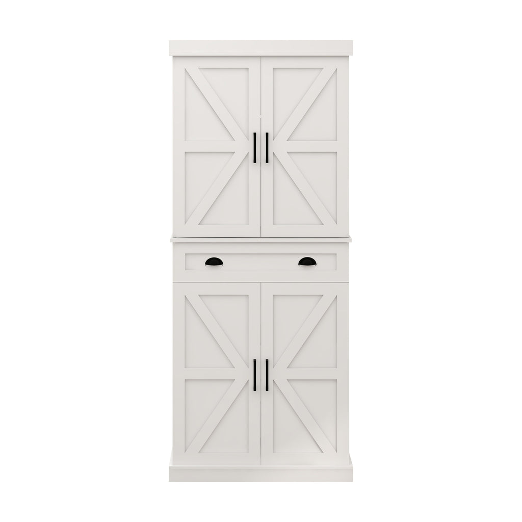 71" Kitchen Pantry Storage Cabinet with 4 Doors(2Doors with Racks)1 Drawer 2 Adjustable Shelves Freestanding Cupboard