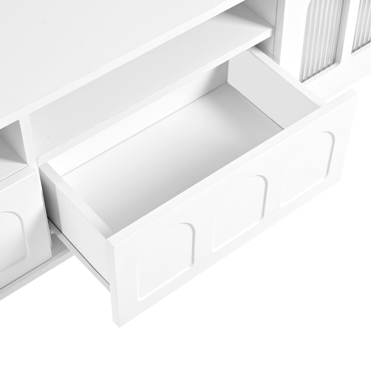 Deux ensembles de meubles TV et tables basses ON-TRANS de style crème, adaptés aux téléviseurs de moins de 80 pouces, blancs