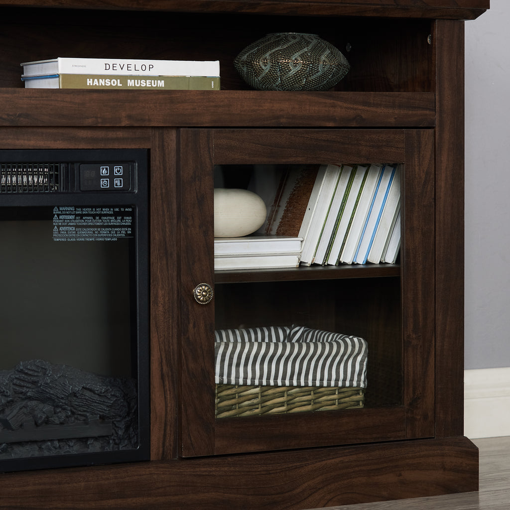 Meuble TV contemporain, console de divertissement moderne avec insert de cheminée électrique de 45,7 cm pour téléviseur jusqu'à 65 pouces avec rangement ouvert