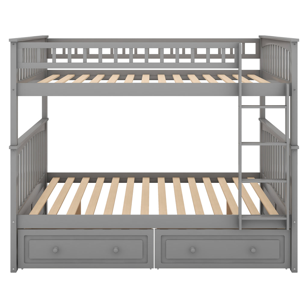 Full over Full Bunk Bed with Drawers, Convertible Beds  Gray