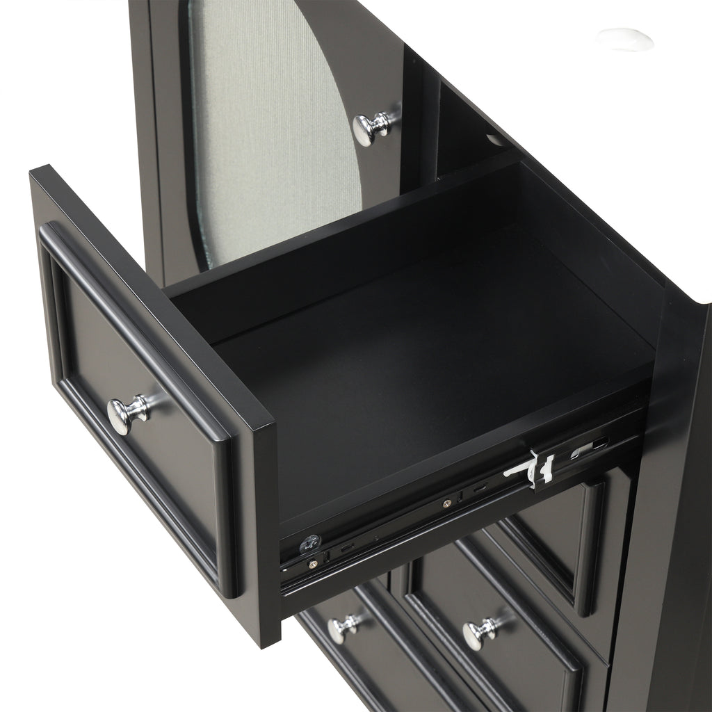 Meuble-lavabo de salle de bain de 76 cm avec lavabo, Meuble de rangement de salle de bain avec trois tiroirs et une porte, Bois massif et MDF, Noir