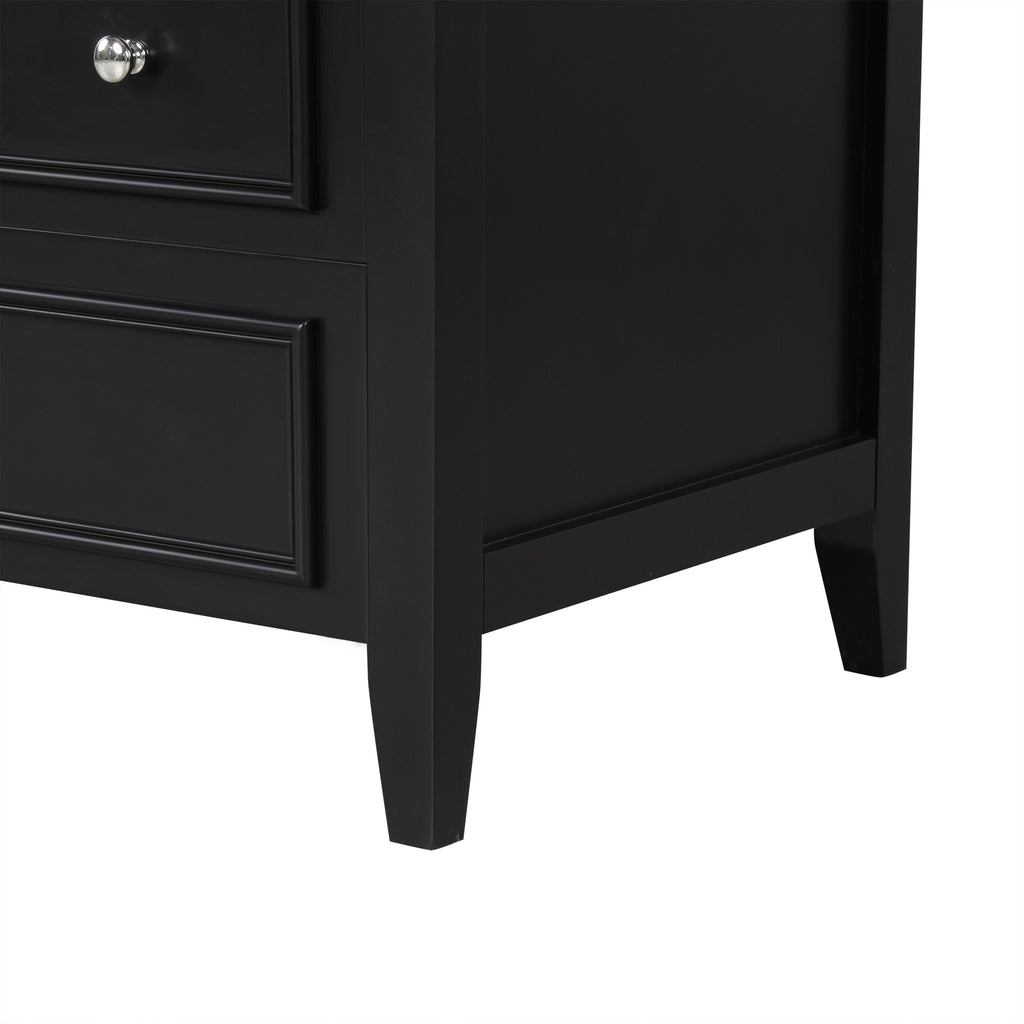 Meuble-lavabo de salle de bain de 76 cm avec lavabo, Meuble de rangement de salle de bain avec trois tiroirs et une porte, Bois massif et MDF, Noir