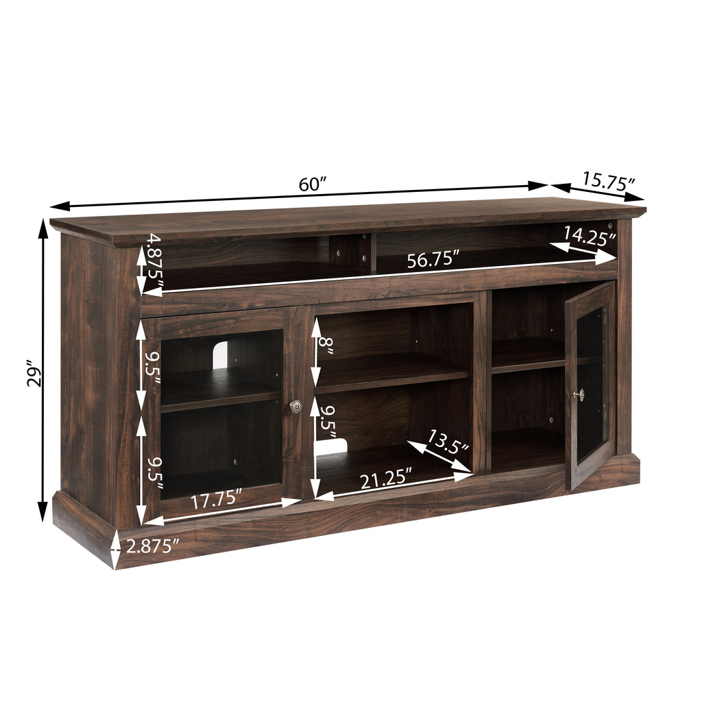 Meuble TV contemporain, console de divertissement moderne avec insert de cheminée électrique de 45,7 cm pour téléviseur jusqu'à 65 pouces avec rangement ouvert