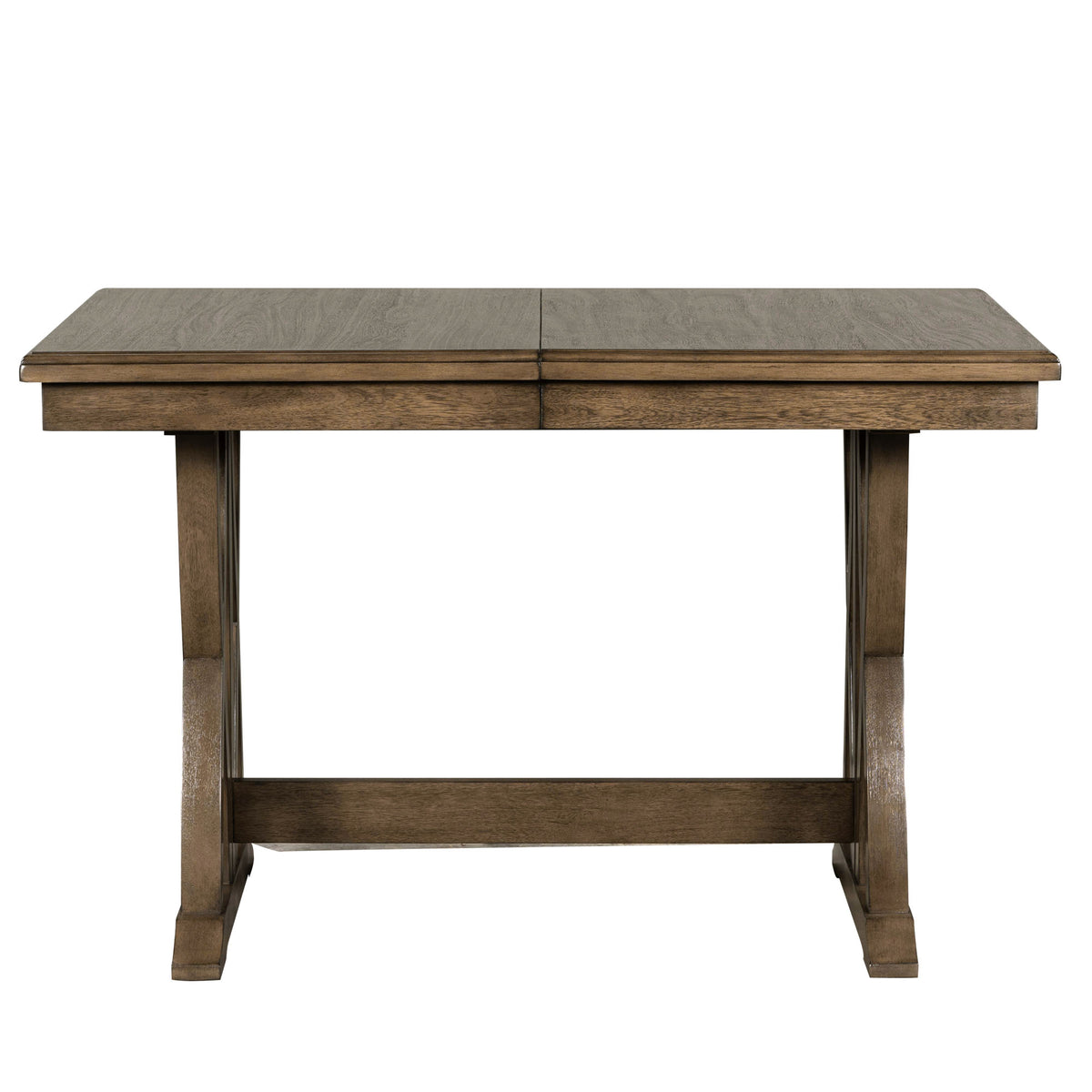 TOPMAX Mid Century Solid Wood 7-Piece Expandable Dining Table Set with Soft Cushioned Chair, Gold Brown+Gray Cushions