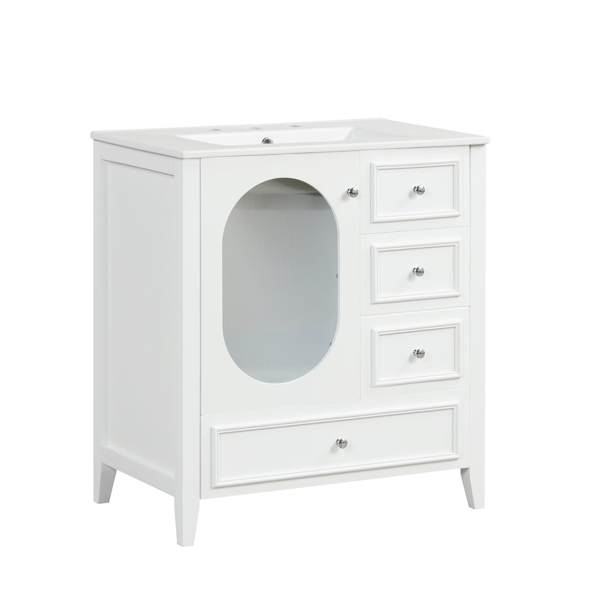 30" Bathroom Vanity with Sink, Bathroom Vanity Cabinet with Three Drawers and Door, Solid Wood and MDF, White