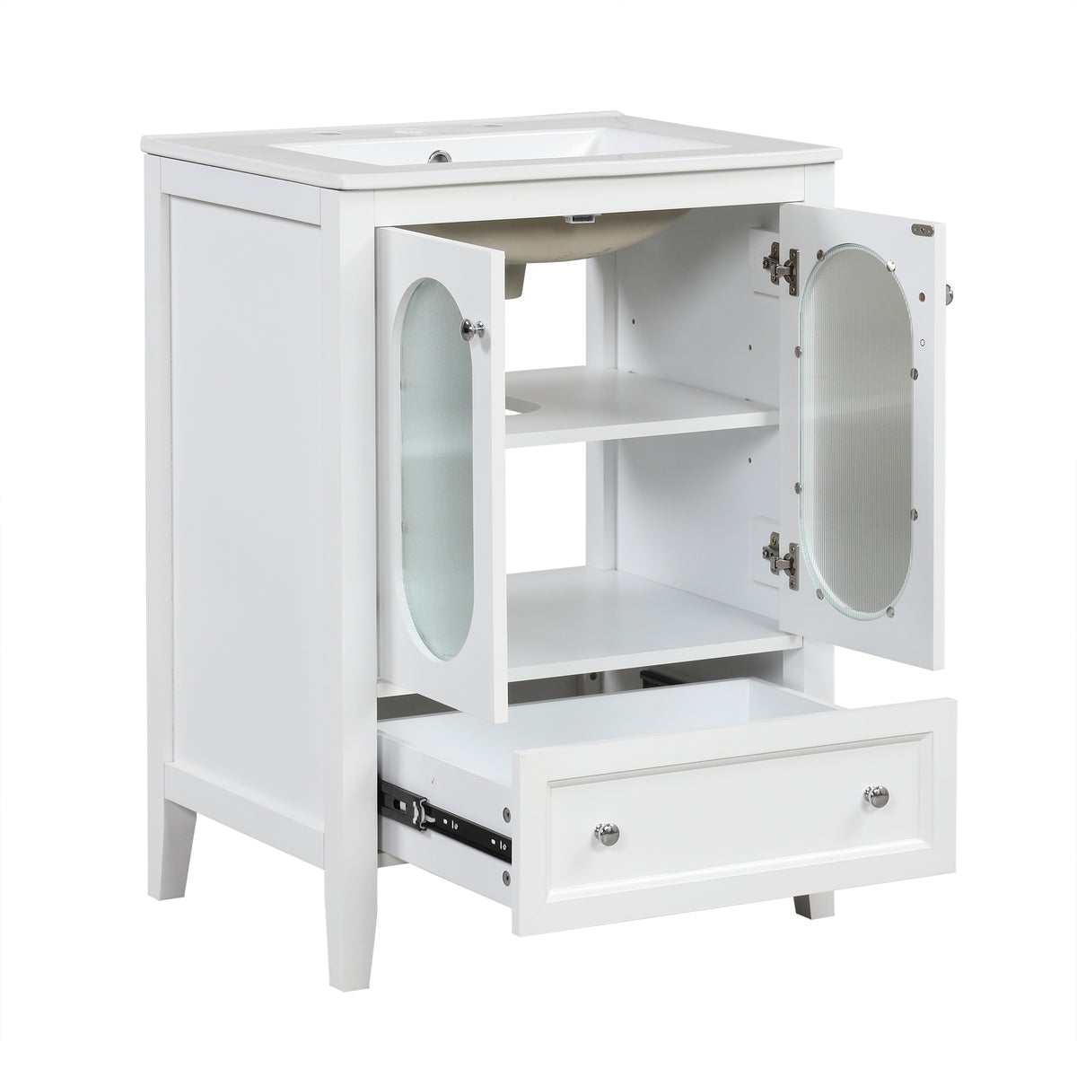 24" Bathroom Vanity with Sink, Bathroom Vanity Cabinet with One Drawer and Doors, Adjustable Shelf, Solid Wood and MDF, White
