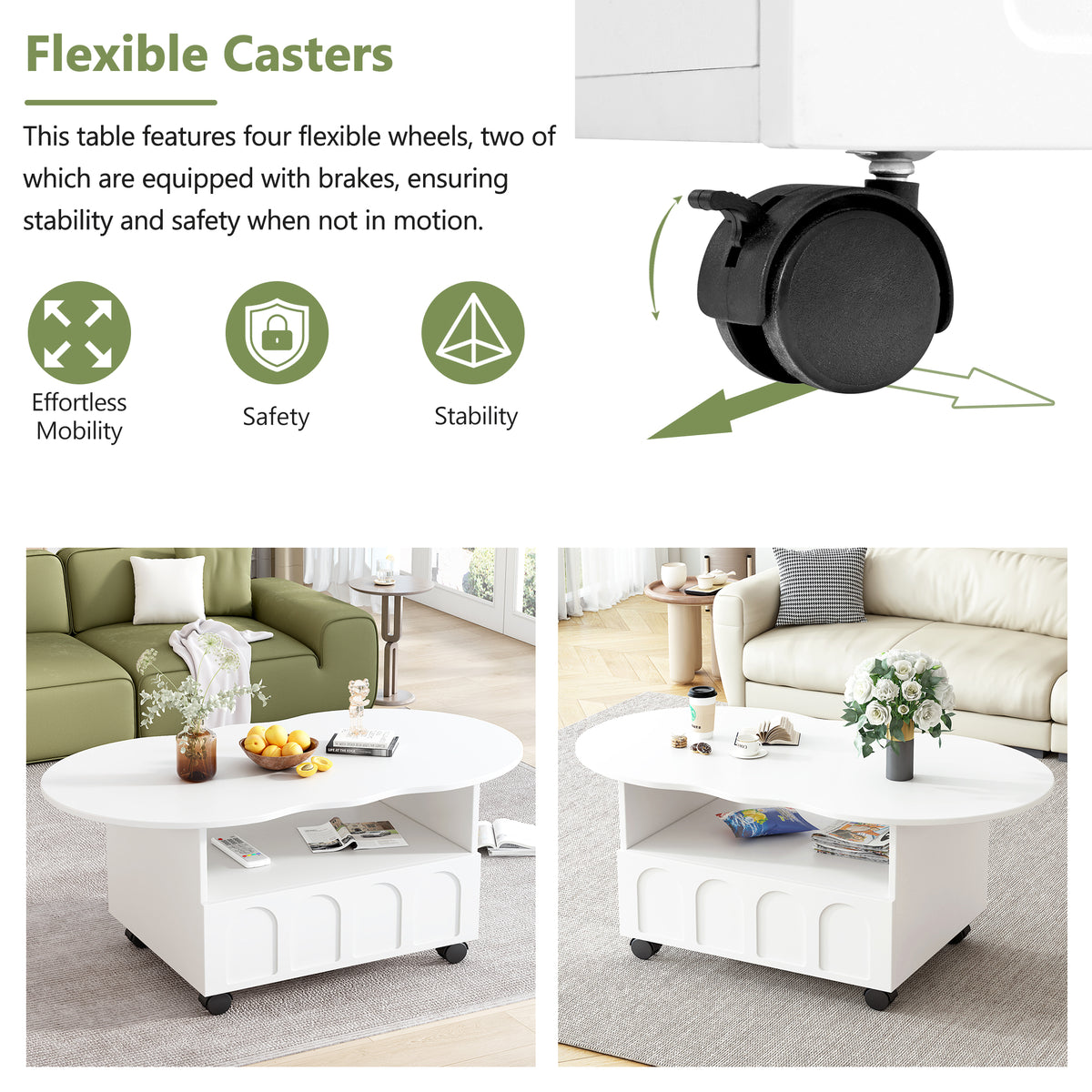 Deux ensembles de meubles TV et tables basses ON-TRANS de style crème, adaptés aux téléviseurs de moins de 80 pouces, blancs
