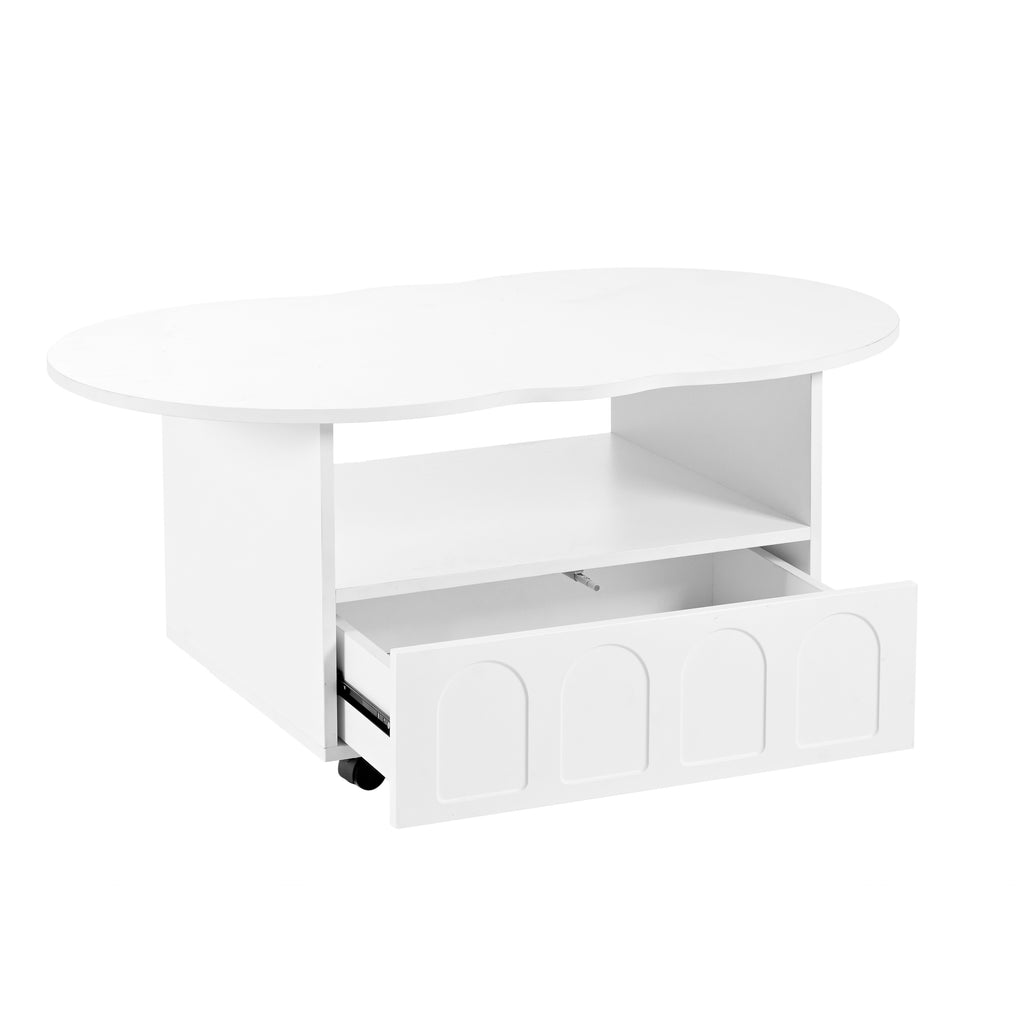 Deux ensembles de meubles TV et tables basses ON-TRANS de style crème, adaptés aux téléviseurs de moins de 80 pouces, blancs