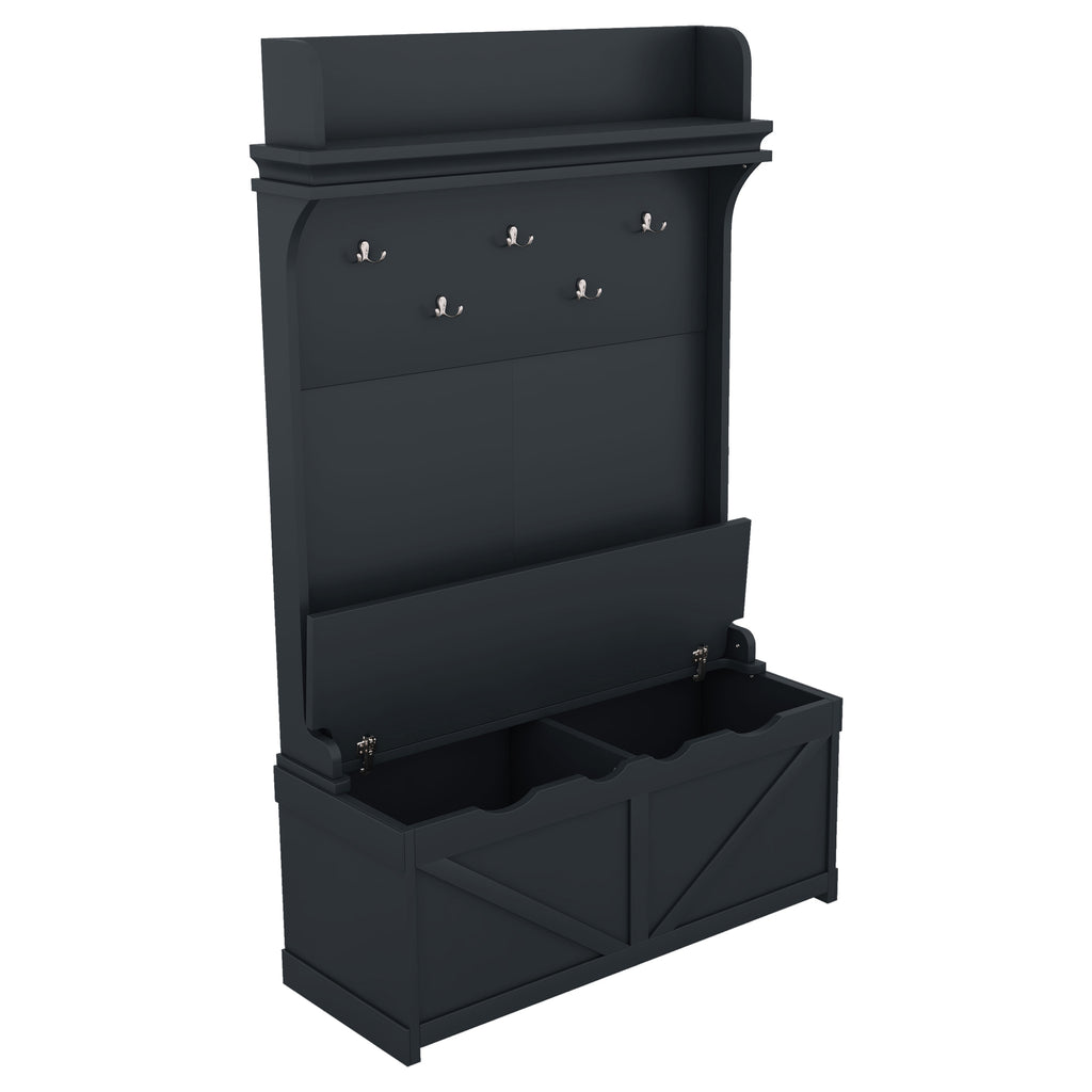 Hall tree with storage desk, entrance desk with drawers and 5 hooks, display rack, dark blue